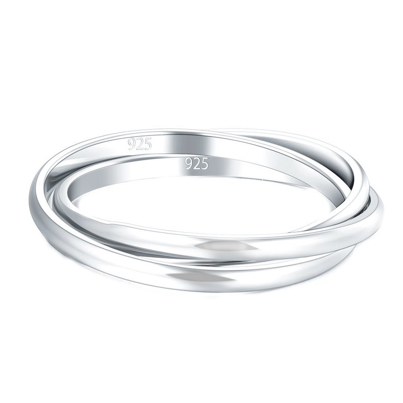 BORUO 925 Sterling Silver Ring, Fidget Ring Anxiety Ring, Triple Row Rolling Interlocking Stacking Rings, High Polish Rings for Women, Men Each Band Width 1.8mm Size 11 - Image 2